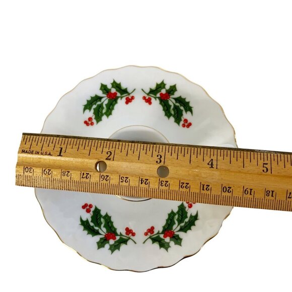 Vtg Candlestick Holders Porcelain Taper Holly Berries Leaves Made in Japan - Picture 4 of 6